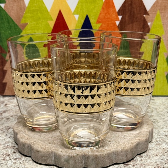 4-Set Luxe Glass Tumblers With Diamond-Cut Gold-Accent 12oz - Picture 5 of 7